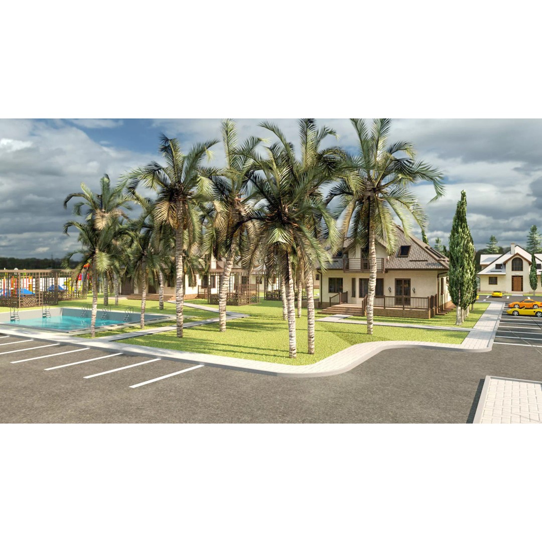 Tropical Resort Townhouse Community 3D Model – Low Poly Game Asset, FBX, Blender - View 3