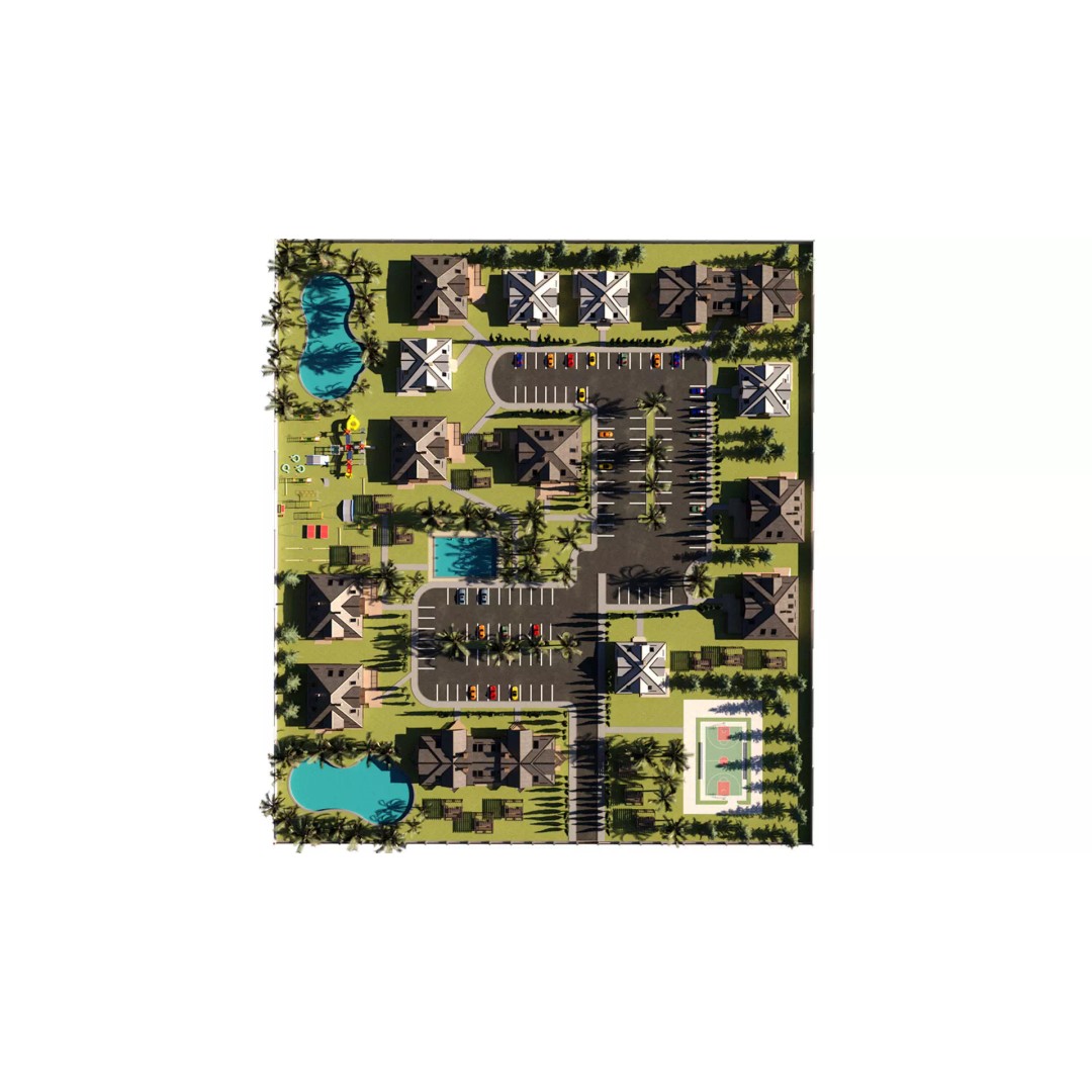 Tropical Resort Townhouse Community 3D Model – Low Poly Game Asset, FBX, Blender - View 5