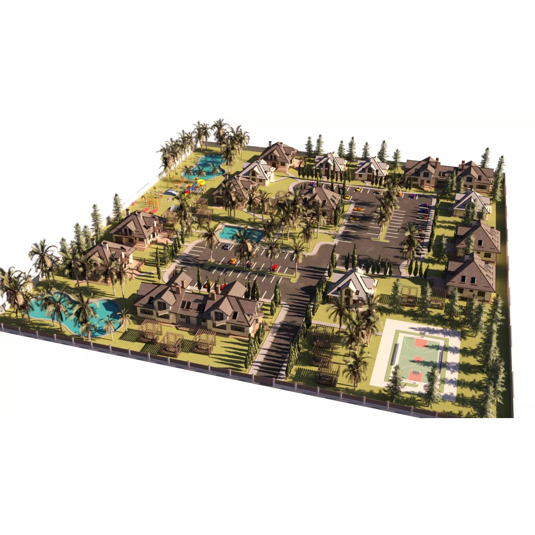 Tropical Resort Townhouse Community 3D Model – Low Poly Game Asset, FBX, Blender - View 6