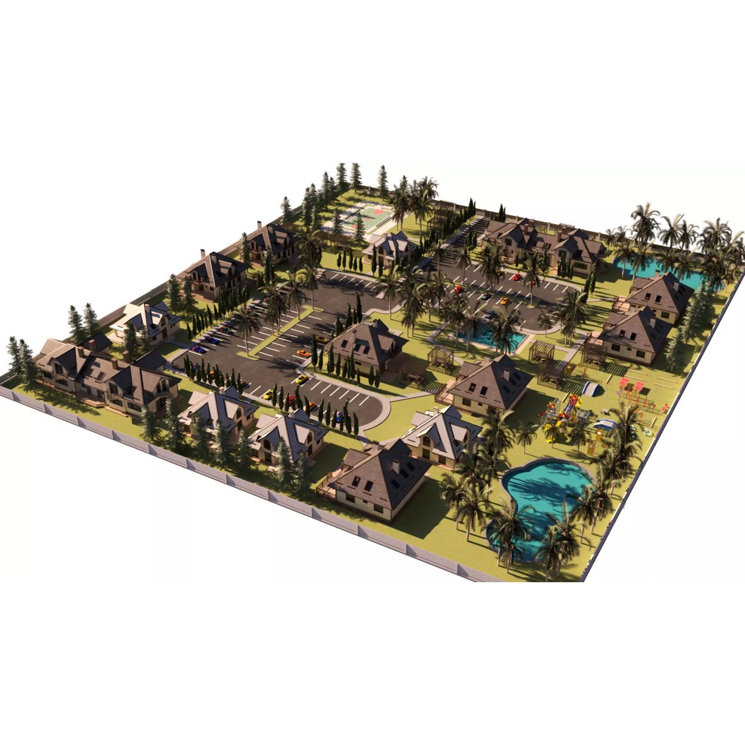 Tropical Resort Townhouse Community 3D Model – Low Poly Game Asset, FBX, Blender - View 7