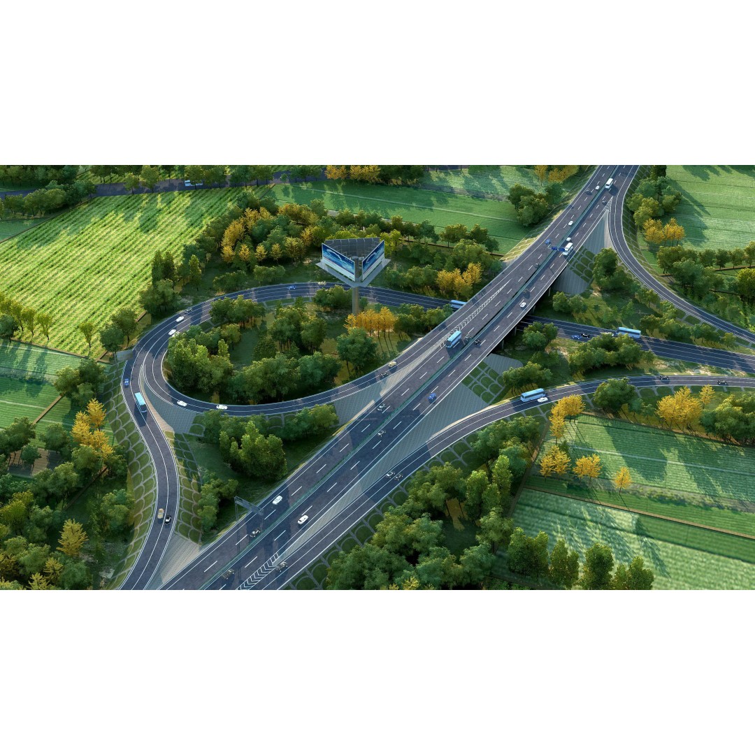 Twilight Highway 3D Model – Realistic Urban Road Asset, FBX, OBJ - View 3