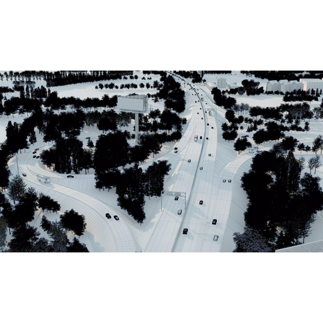 Twilight Highway 3D Model – Realistic Urban Road Asset, FBX, OBJ - View 9