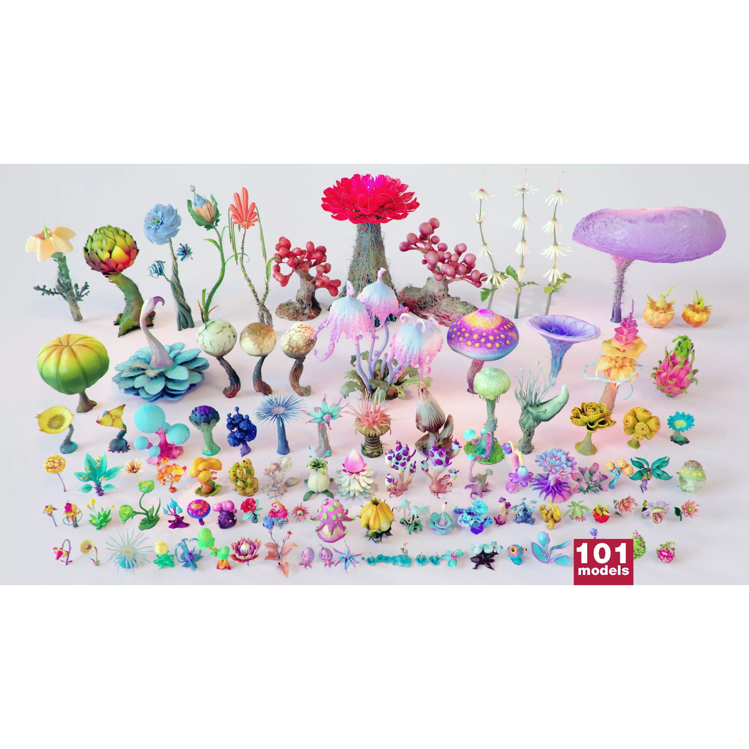 Stylized Fantasy Plants - Low-Poly Game-Ready 3D Model - View 2