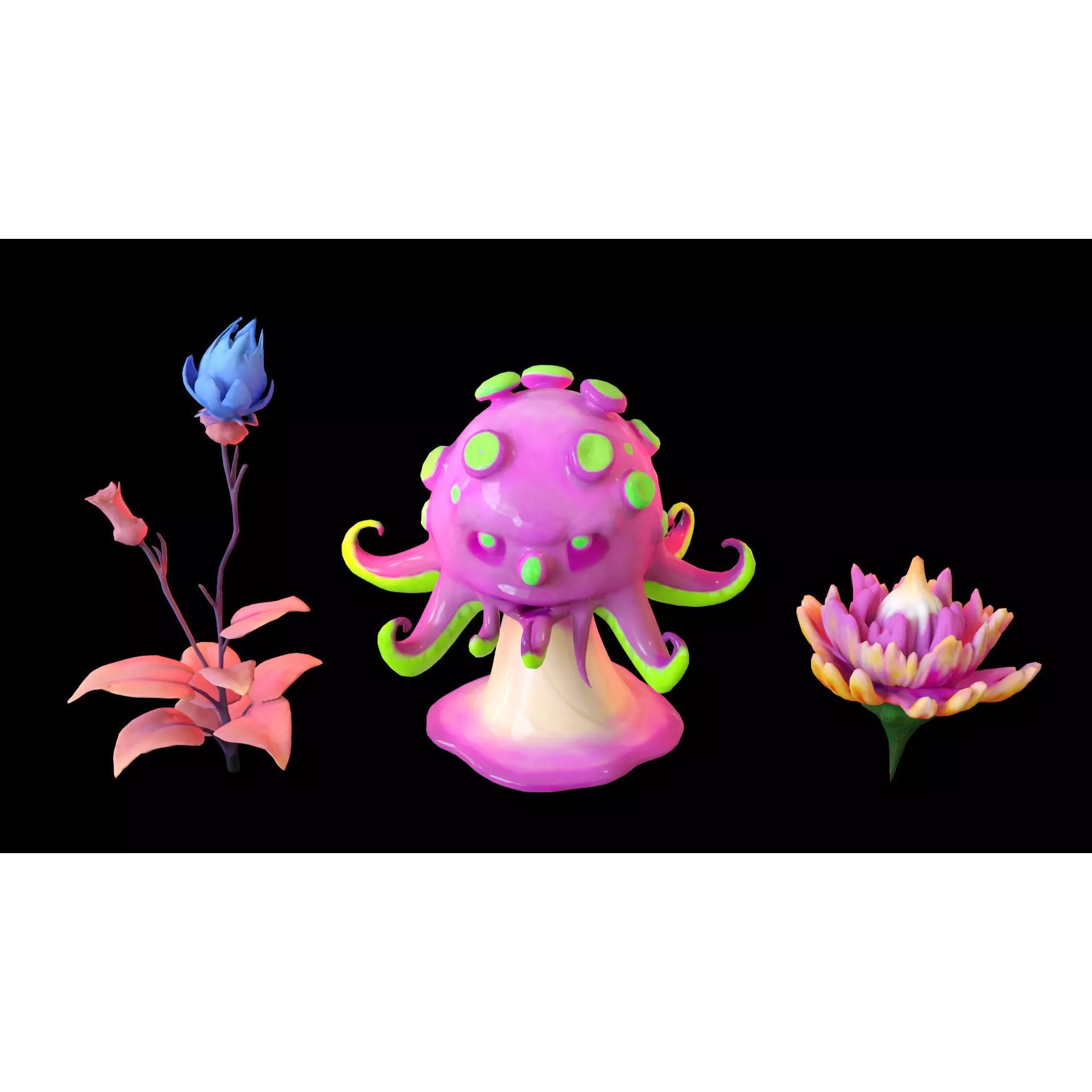 Stylized Fantasy Plants - Low-Poly Game-Ready 3D Model - View 30