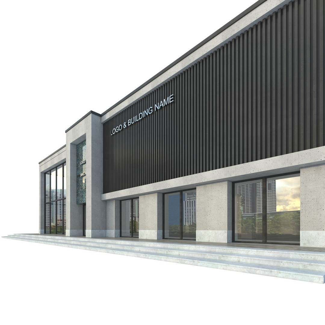 Modern Commercial Building 3D Model – Low Poly Office Asset, FBX, OBJ - View 10