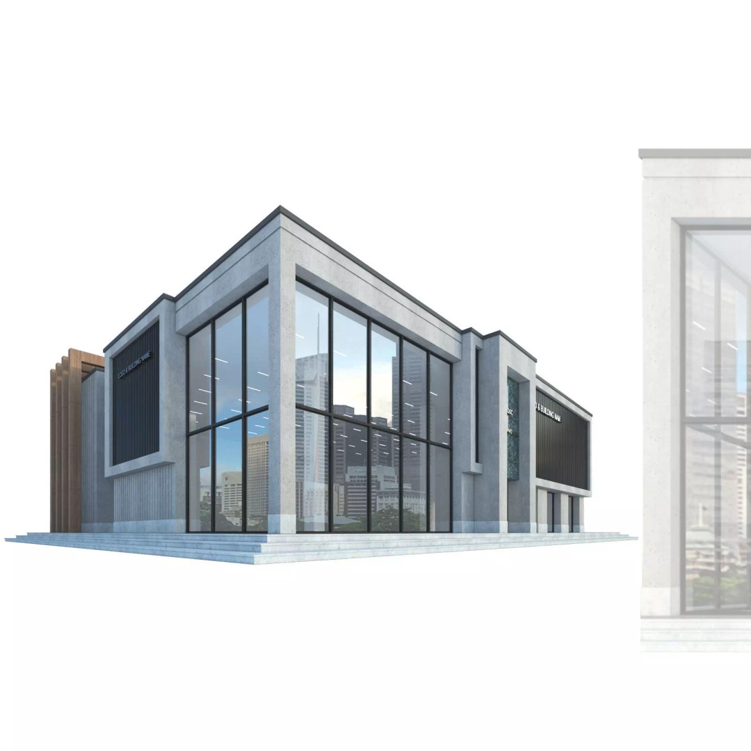 Modern Commercial Building 3D Model – Low Poly Office Asset, FBX, OBJ - View 2