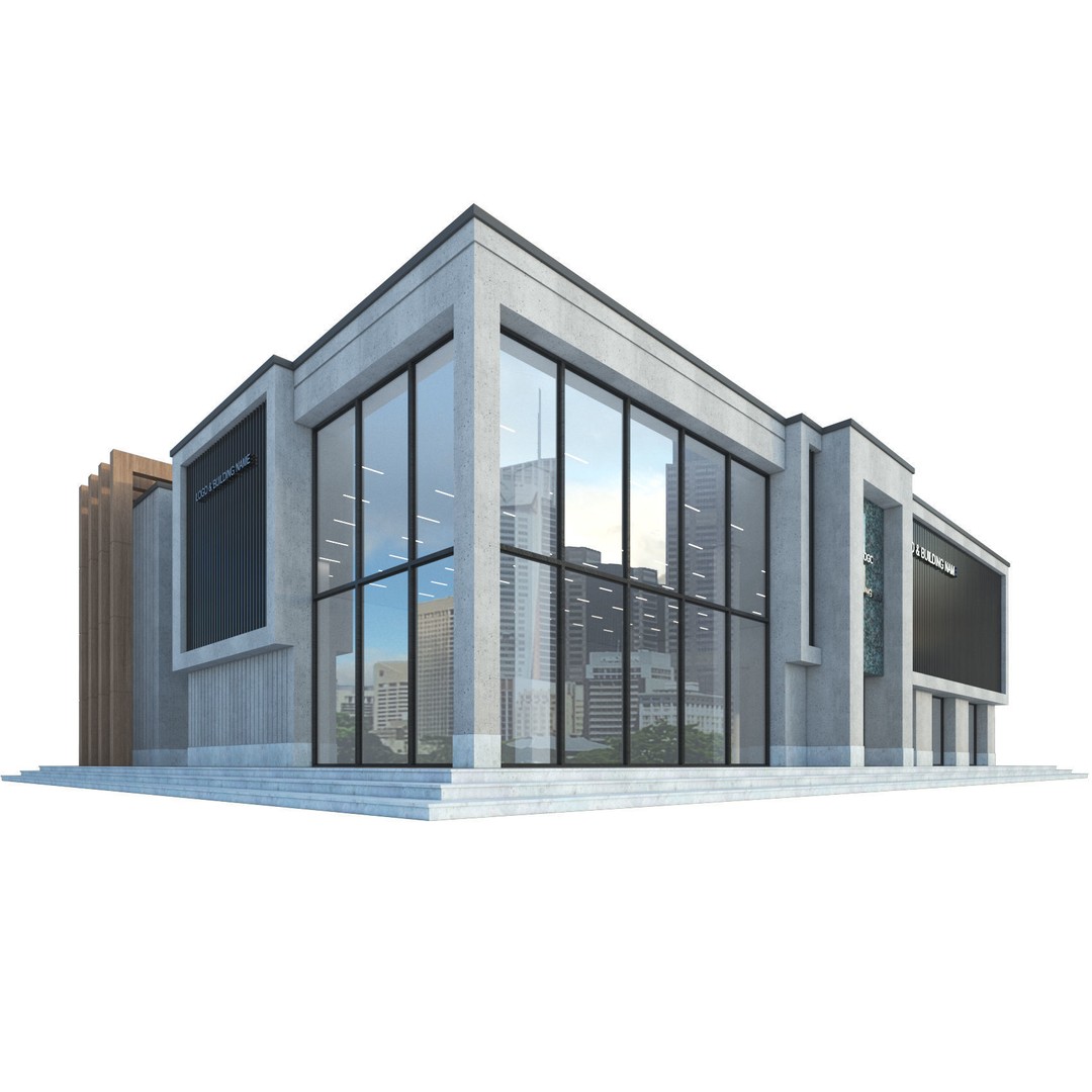Modern Commercial Building 3D Model – Low Poly Office Asset, FBX, OBJ - View 3