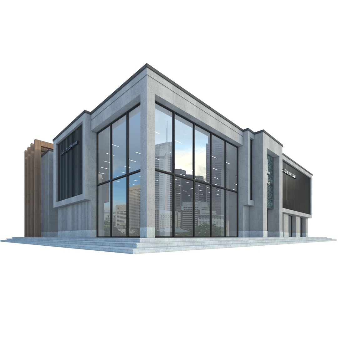 Modern Commercial Building 3D Model – Low Poly Office Asset, FBX, OBJ - View 8