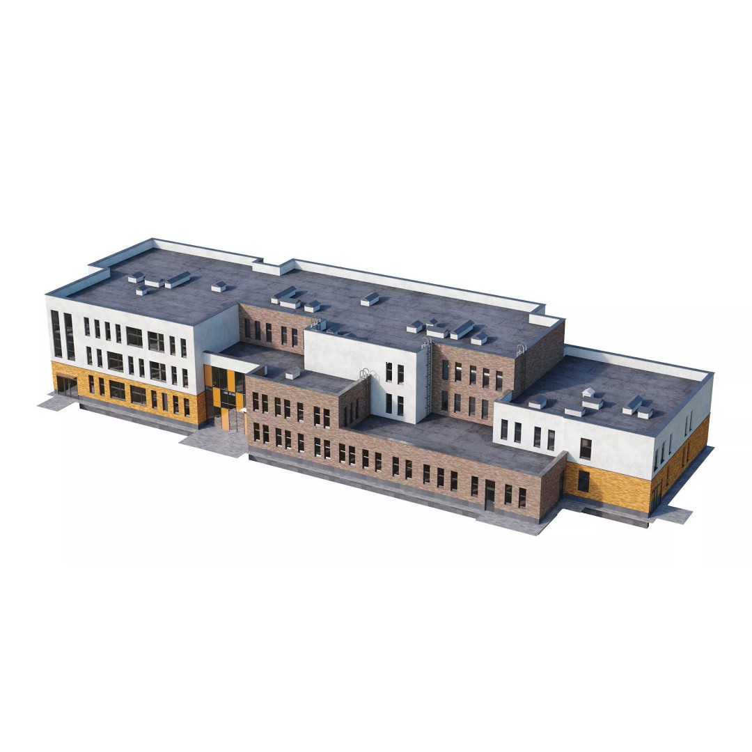 Kindergarten Building 3D Model – Modern School Design, FBX, PBR - View 2