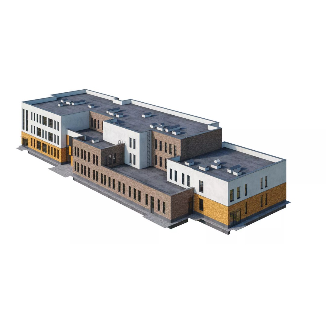 Kindergarten Building 3D Model – Modern School Design, FBX, PBR - View 6