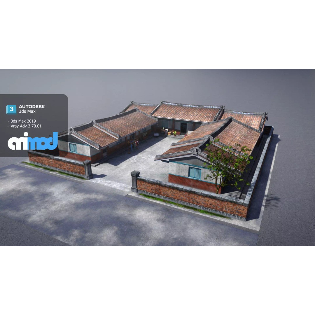 San He Yuan 3D Model – High Poly Architectural House, FBX, Game Ready - View 2