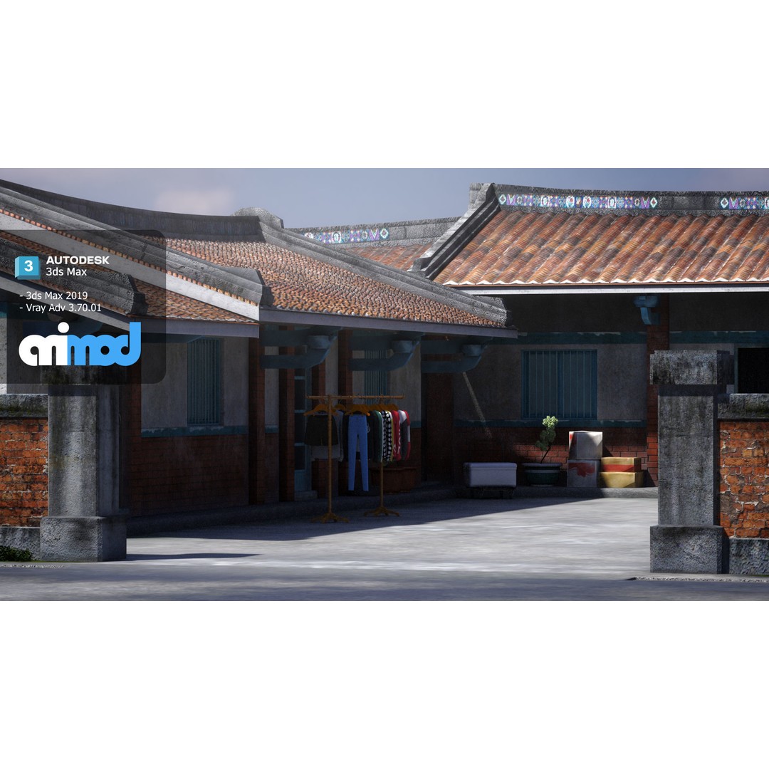 San He Yuan 3D Model – High Poly Architectural House, FBX, Game Ready - View 3