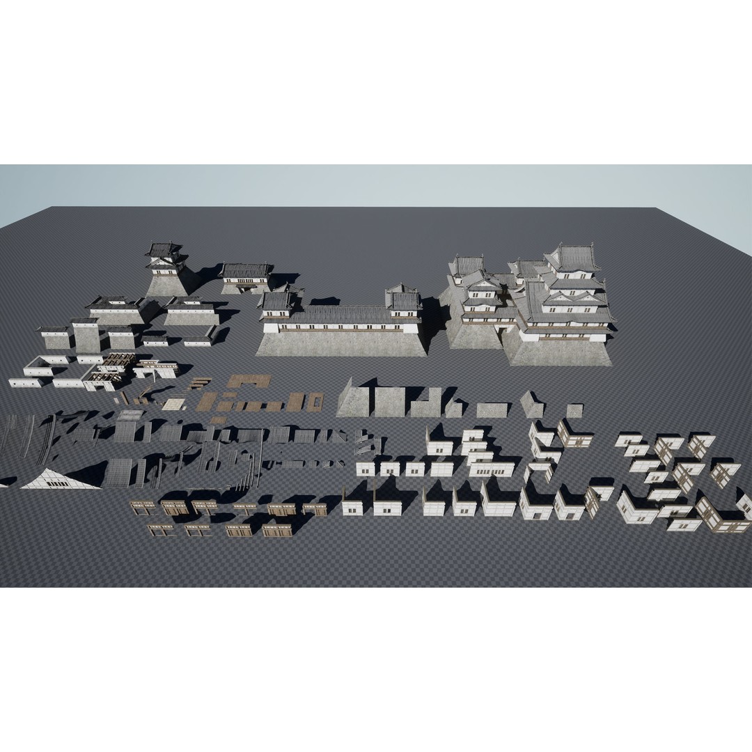 Japanese Castle 3D Model – Low Poly Modular Architecture, PBR Textured