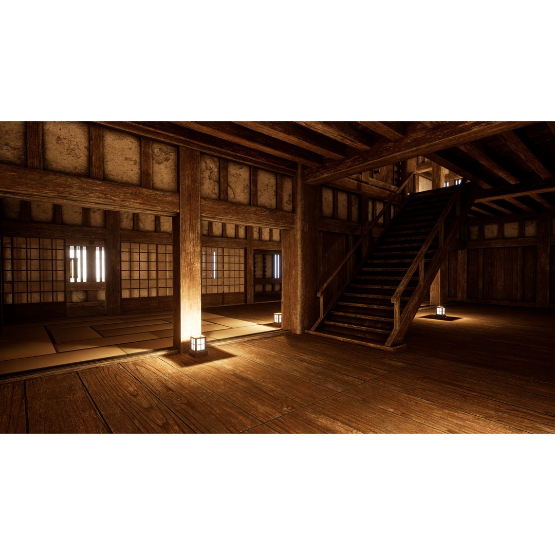 Japanese Castle 3D Model – Low Poly Modular Architecture, PBR Textured - View 11
