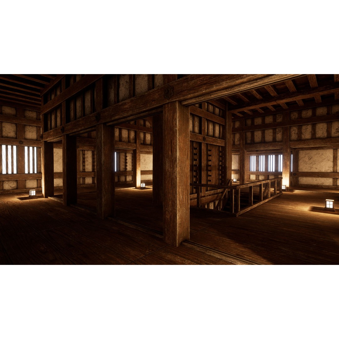 Japanese Castle 3D Model – Low Poly Modular Architecture, PBR Textured - View 12