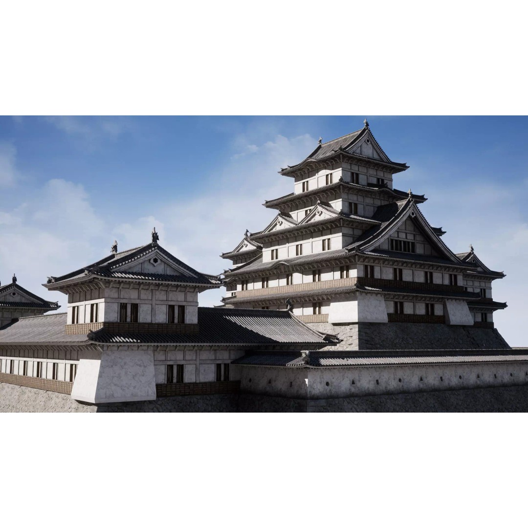 Japanese Castle 3D Model – Low Poly Modular Architecture, PBR Textured - View 2