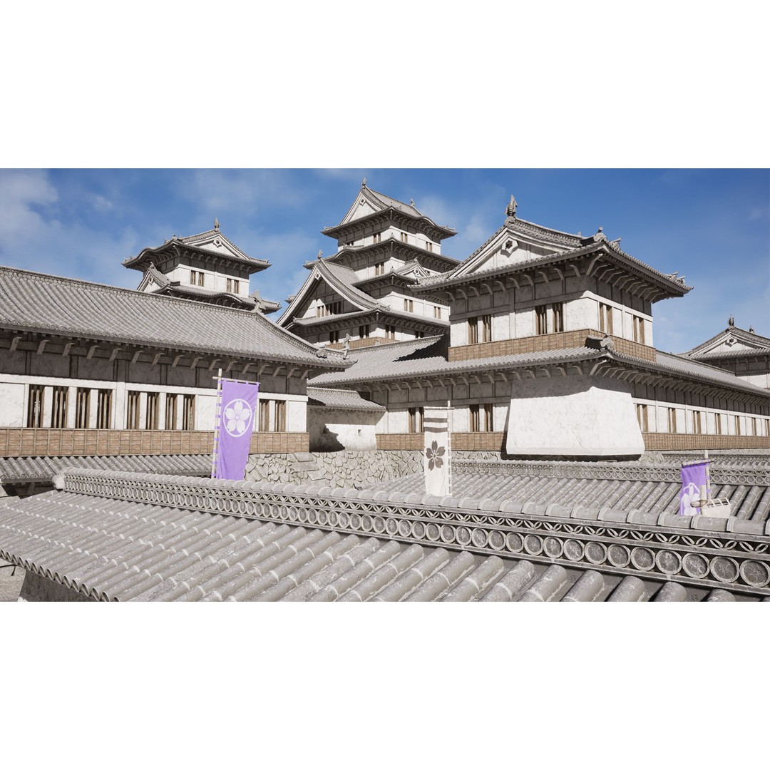 Japanese Castle 3D Model – Low Poly Modular Architecture, PBR Textured - View 3