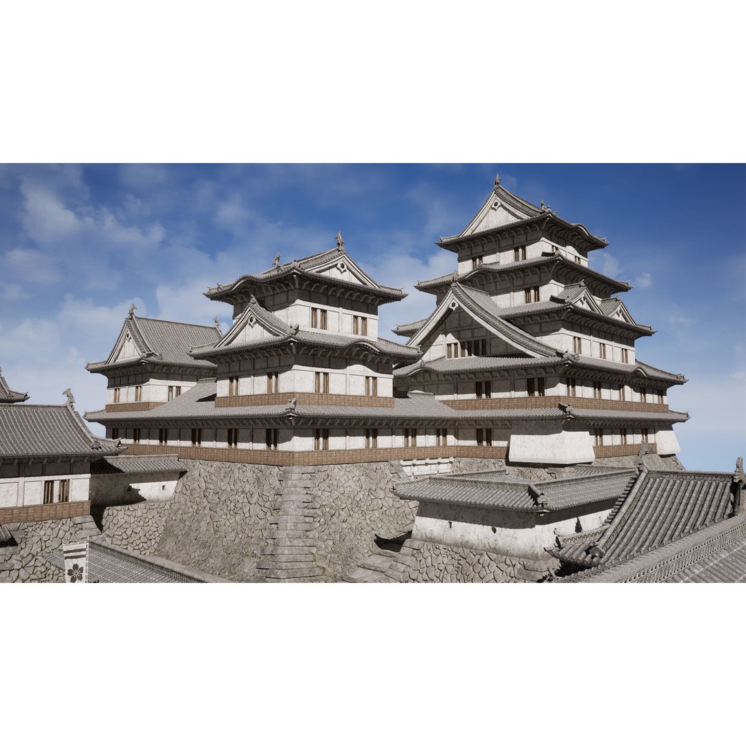 Japanese Castle 3D Model – Low Poly Modular Architecture, PBR Textured - View 4