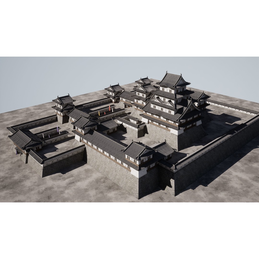 Japanese Castle 3D Model – Low Poly Modular Architecture, PBR Textured - View 5