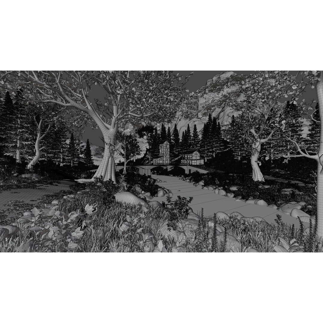 Medieval Bridge Scene 3D Model – High Poly Environment for Blender