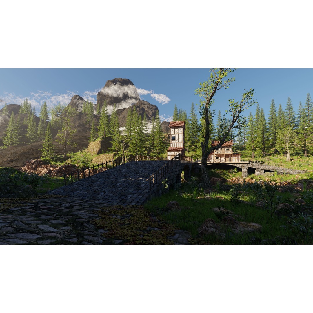 Medieval Bridge Scene 3D Model – High Poly Environment for Blender - View 10