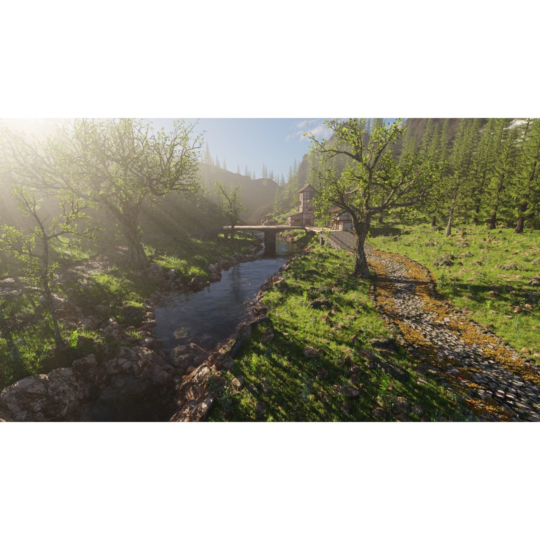 Medieval Bridge Scene 3D Model – High Poly Environment for Blender - View 12