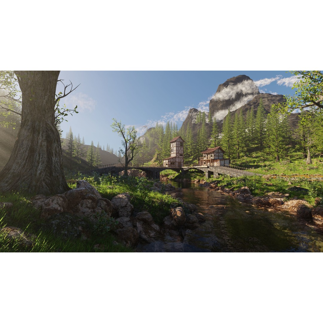 Medieval Bridge Scene 3D Model – High Poly Environment for Blender - View 4
