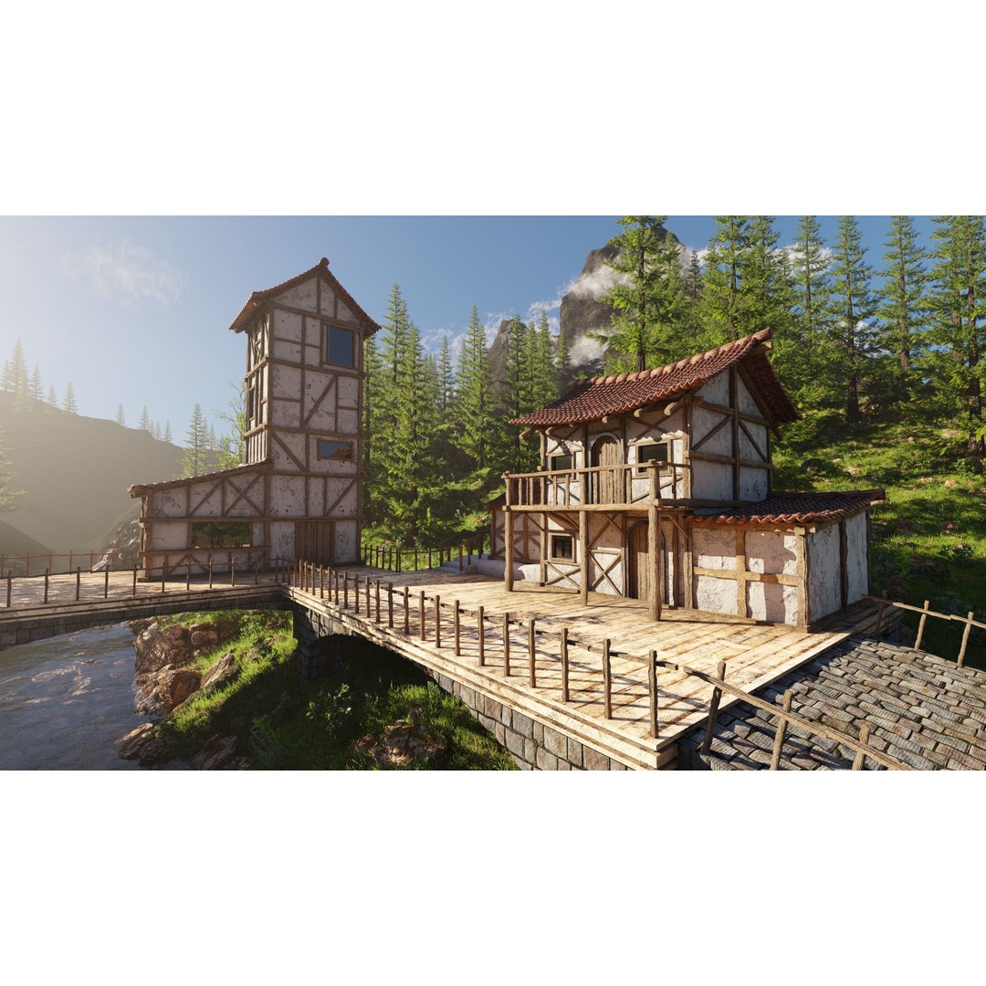 Medieval Bridge Scene 3D Model – High Poly Environment for Blender - View 5