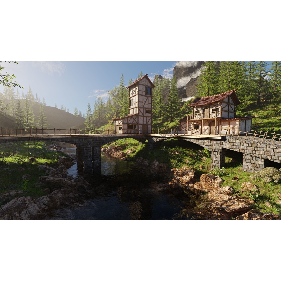 Medieval Bridge Scene 3D Model – High Poly Environment for Blender - View 6