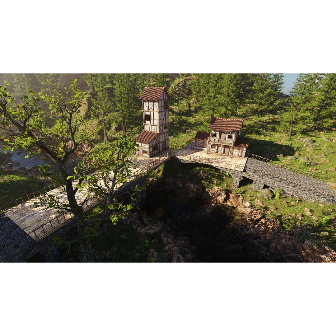 Medieval Bridge Scene 3D Model – High Poly Environment for Blender - View 7
