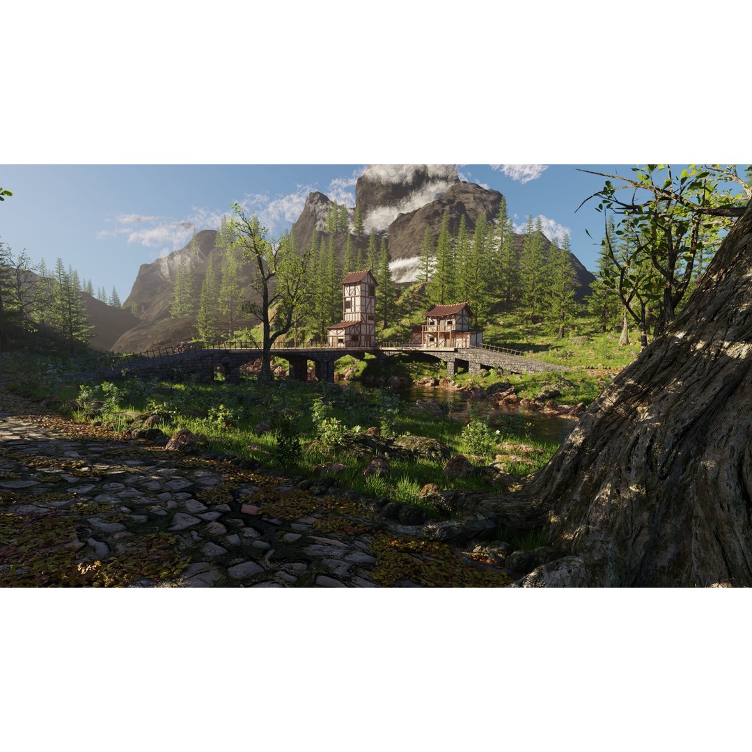 Medieval Bridge Scene 3D Model – High Poly Environment for Blender - View 8