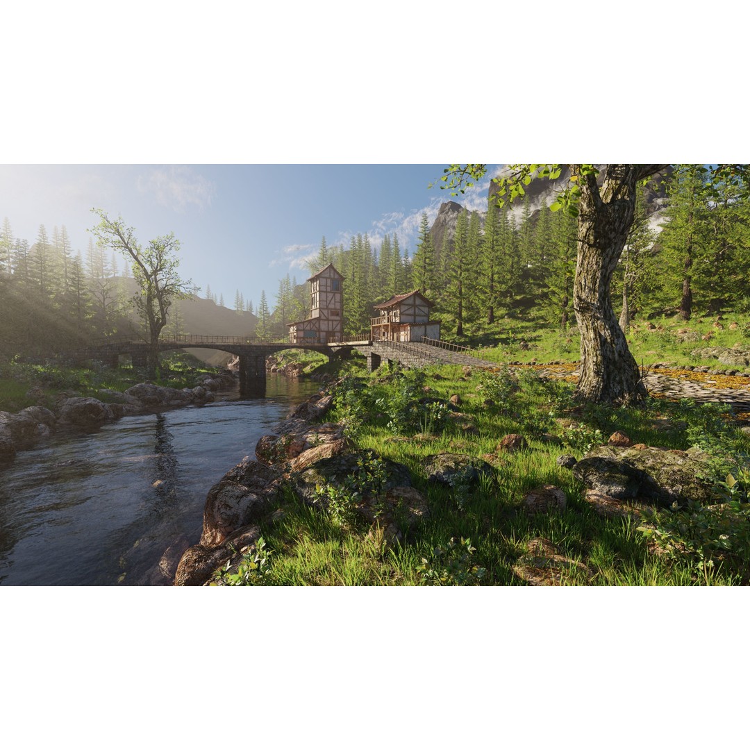 Medieval Bridge Scene 3D Model – High Poly Environment for Blender - View 9