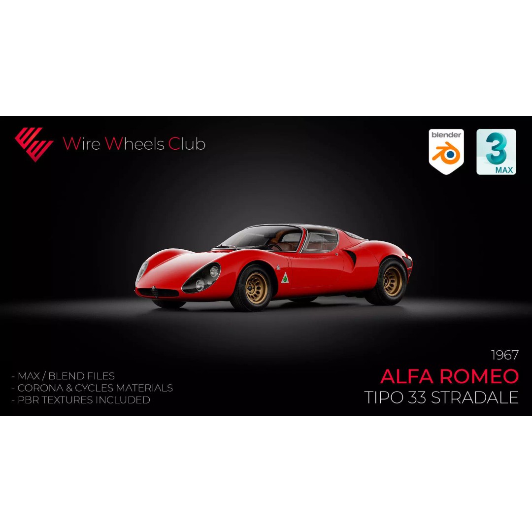 1967 Alfa Romeo Tipo 33 Stradale 3D Model – High Poly PBR Asset, FBX & OBJ - View 2
