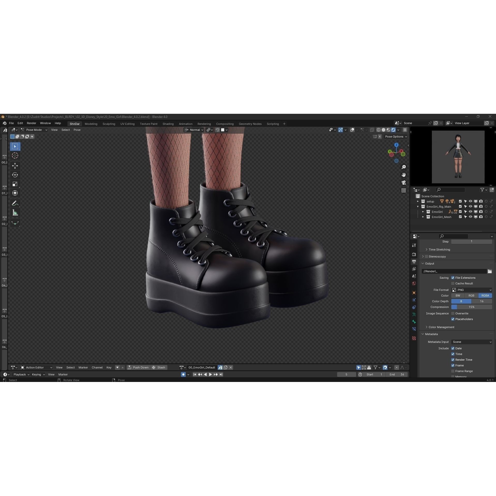 Cartoon Emo Goth Kpop Girl - Low-Poly Game-Ready 3D Model