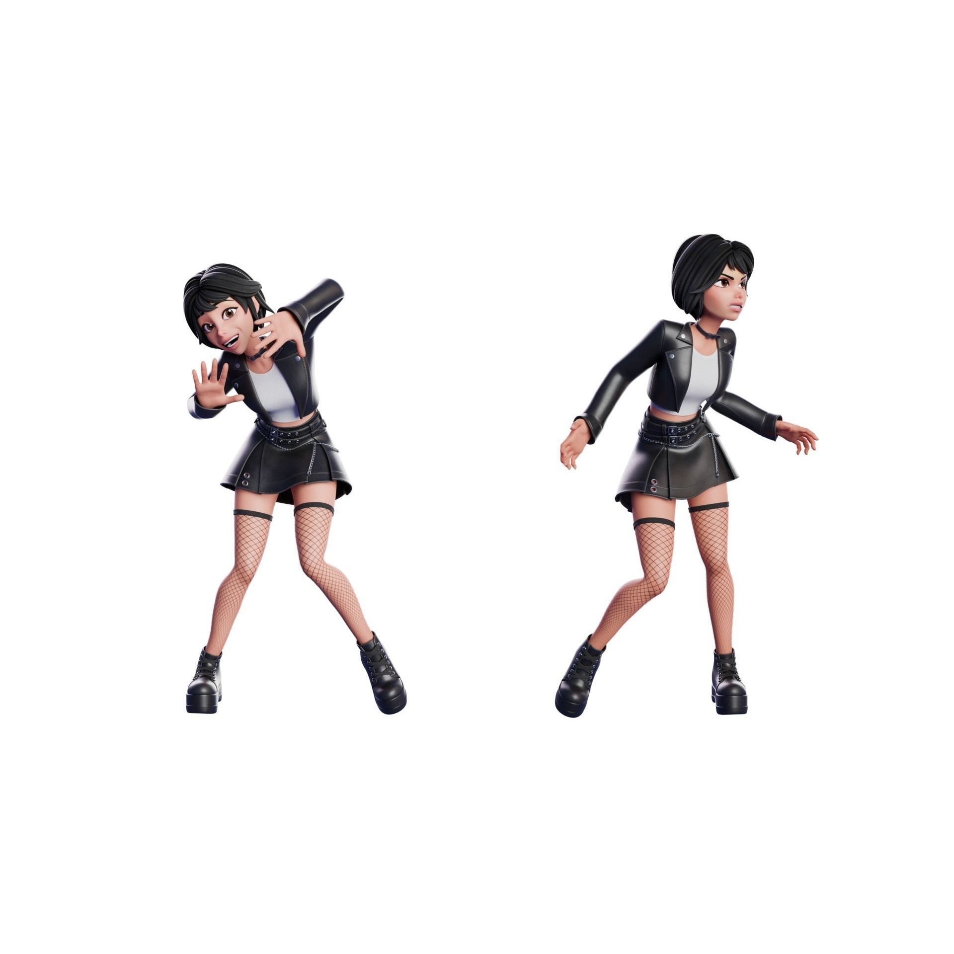 Cartoon Emo Goth Kpop Girl - Low-Poly Game-Ready 3D Model - View 10