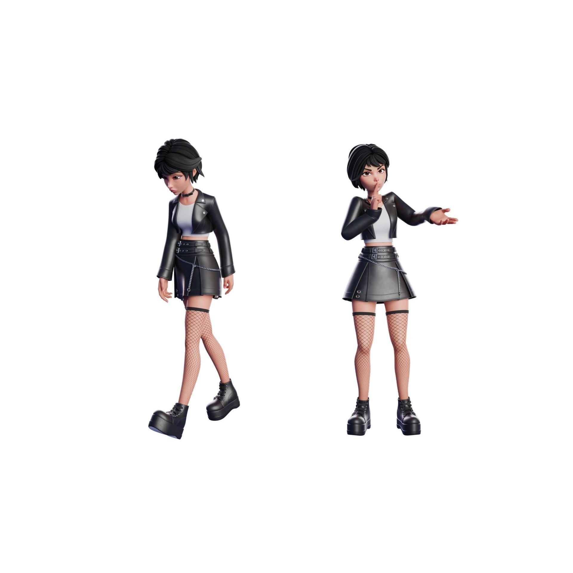 Cartoon Emo Goth Kpop Girl - Low-Poly Game-Ready 3D Model - View 11