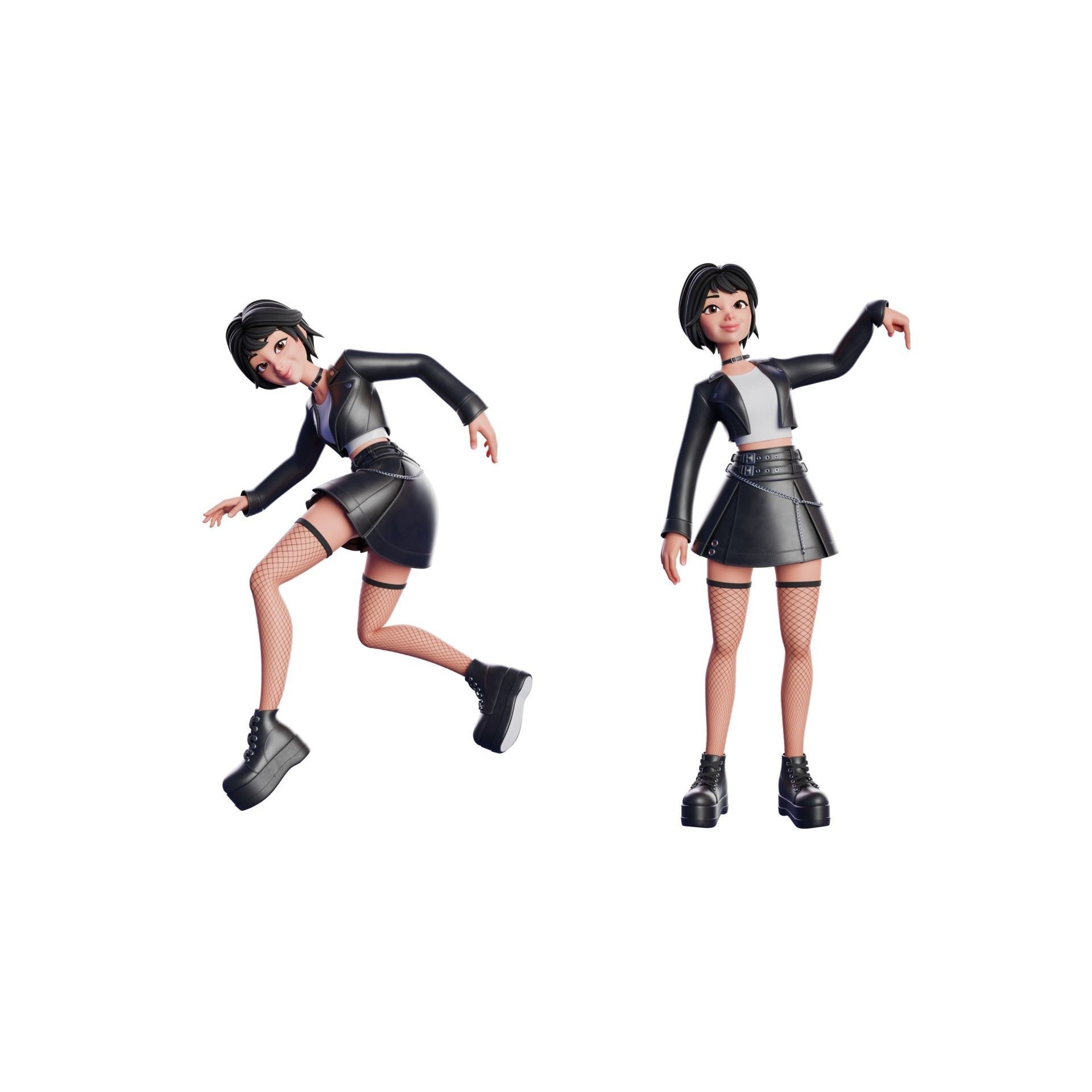 Cartoon Emo Goth Kpop Girl - Low-Poly Game-Ready 3D Model - View 12