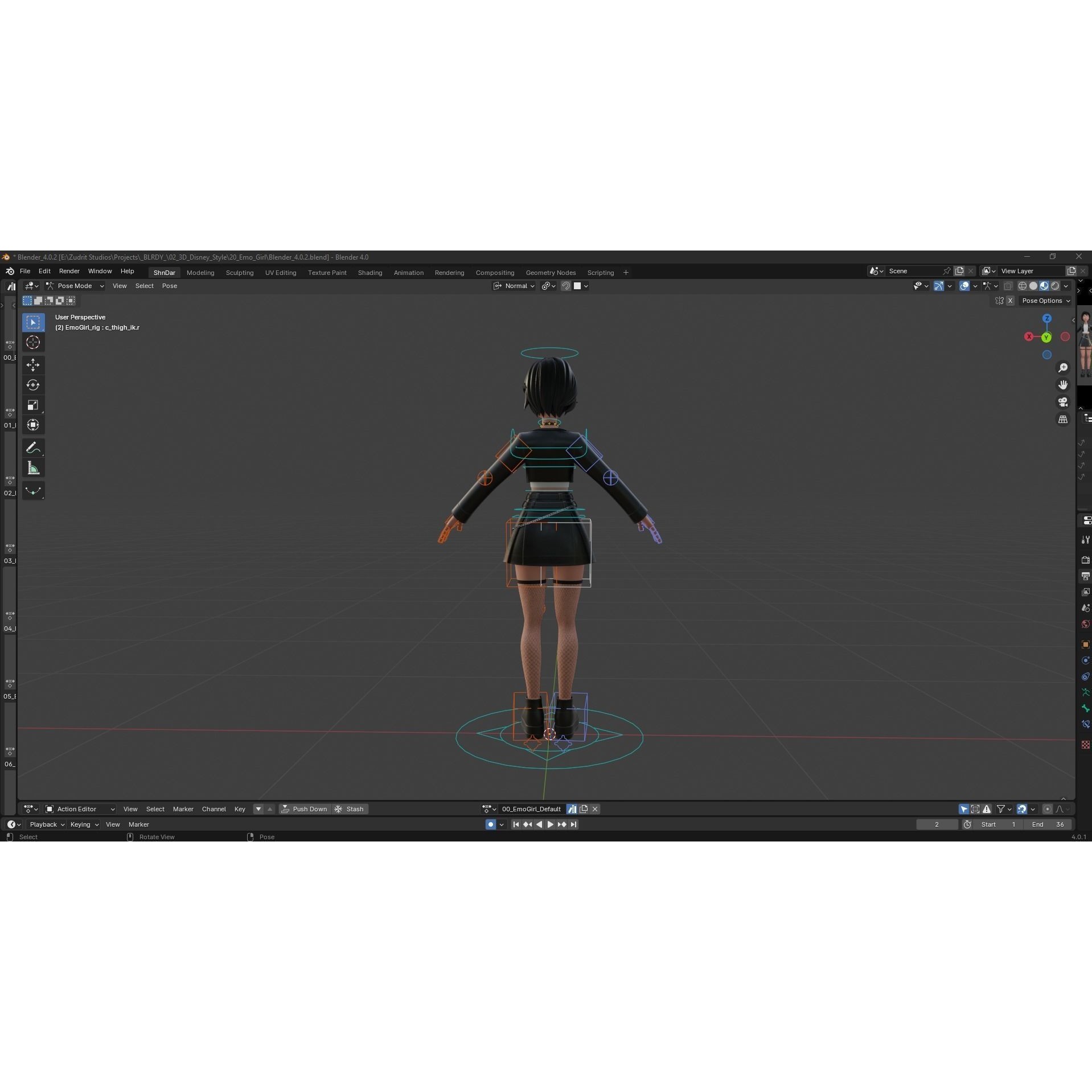 Cartoon Emo Goth Kpop Girl - Low-Poly Game-Ready 3D Model - View 16
