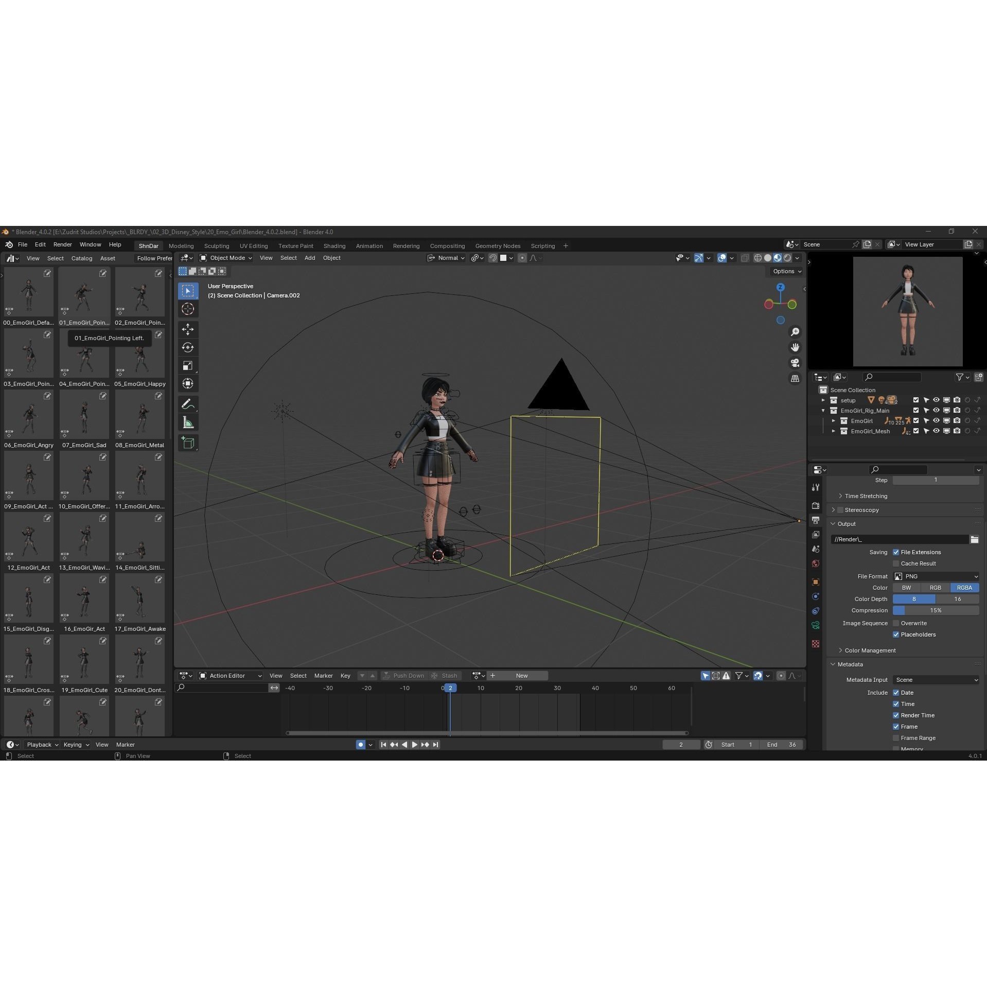 Cartoon Emo Goth Kpop Girl - Low-Poly Game-Ready 3D Model - View 17