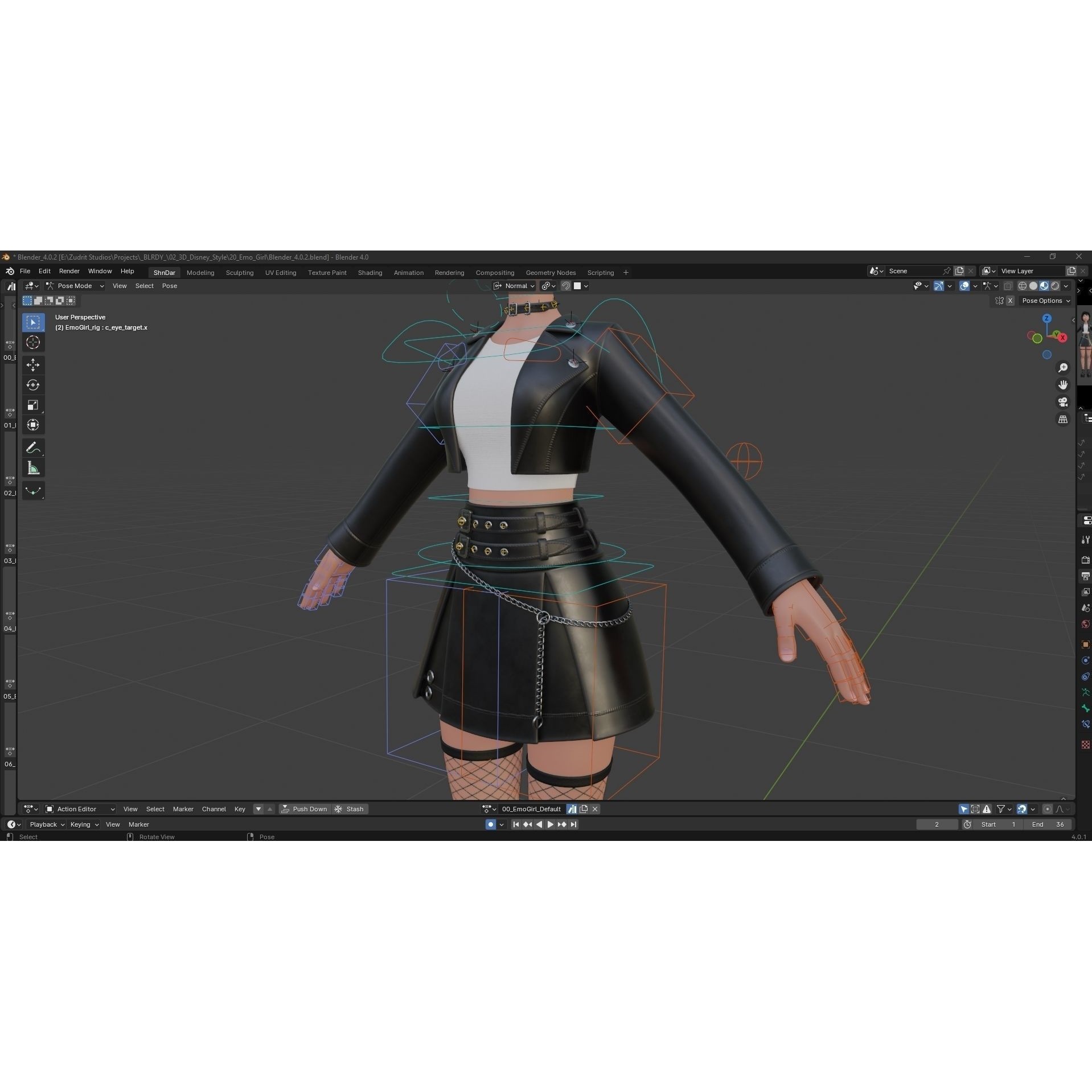 Cartoon Emo Goth Kpop Girl - Low-Poly Game-Ready 3D Model - View 19