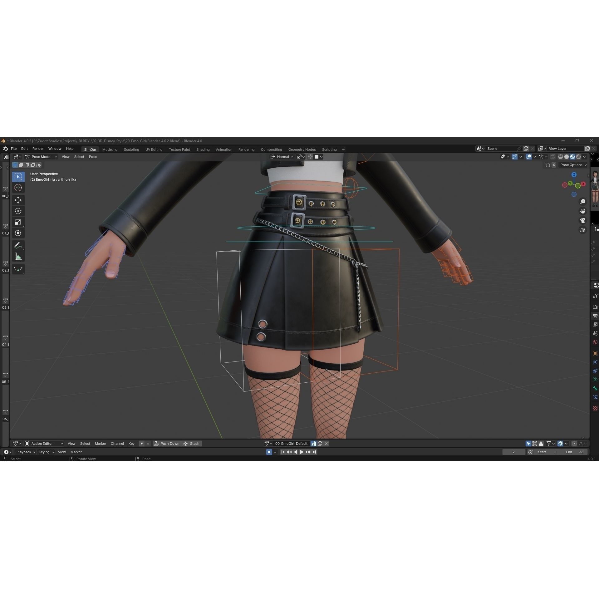 Cartoon Emo Goth Kpop Girl - Low-Poly Game-Ready 3D Model - View 20