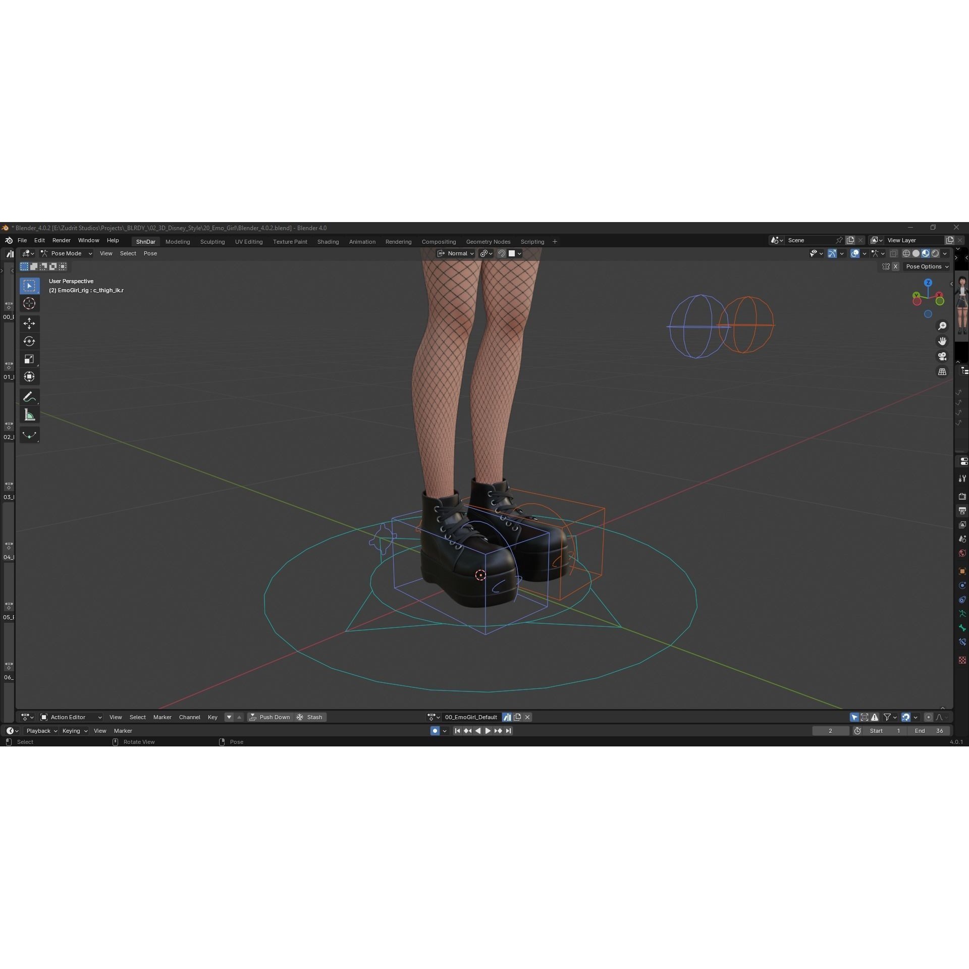 Cartoon Emo Goth Kpop Girl - Low-Poly Game-Ready 3D Model - View 22