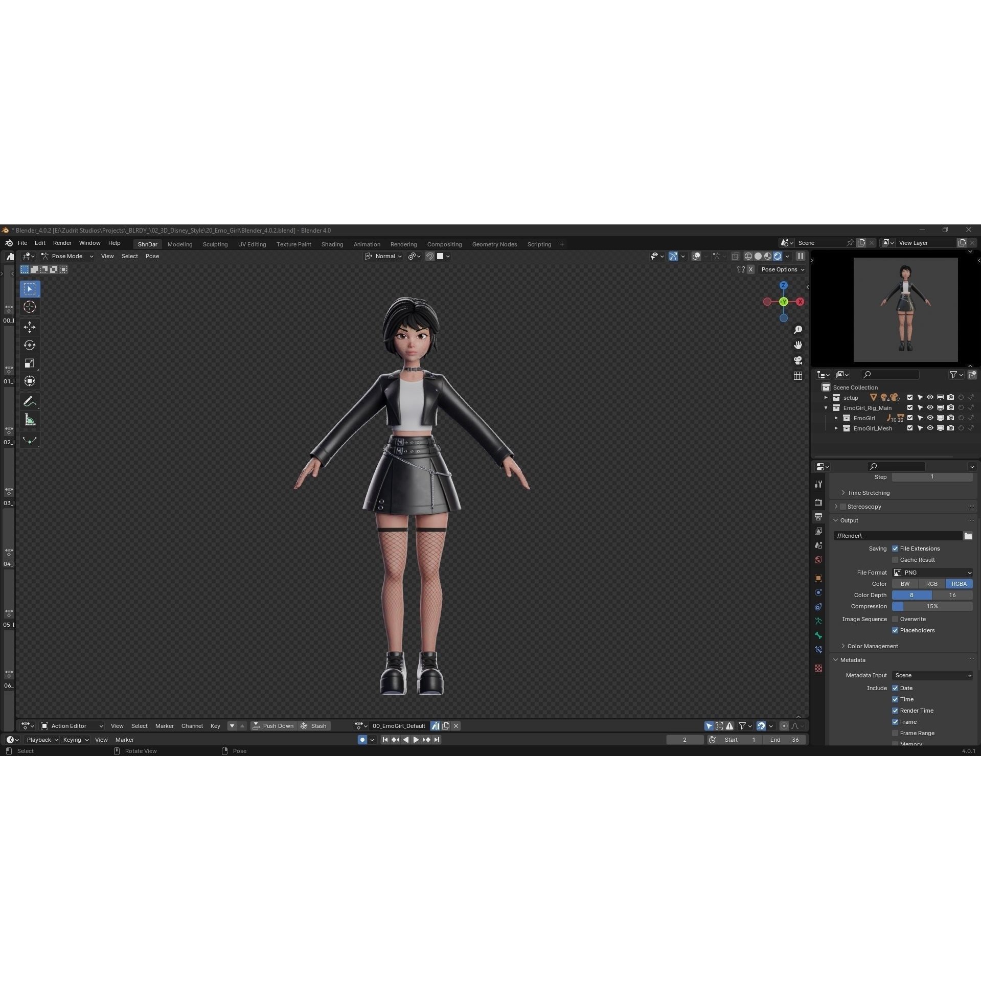 Cartoon Emo Goth Kpop Girl - Low-Poly Game-Ready 3D Model - View 23