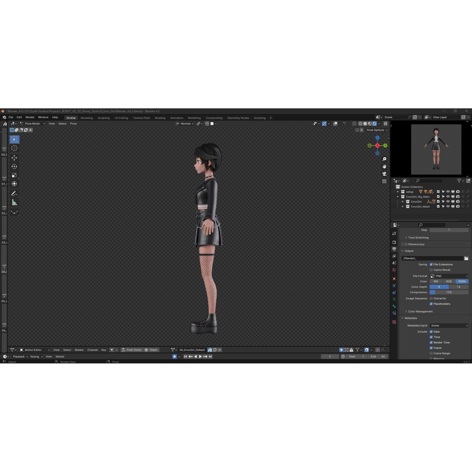 Cartoon Emo Goth Kpop Girl - Low-Poly Game-Ready 3D Model - View 25