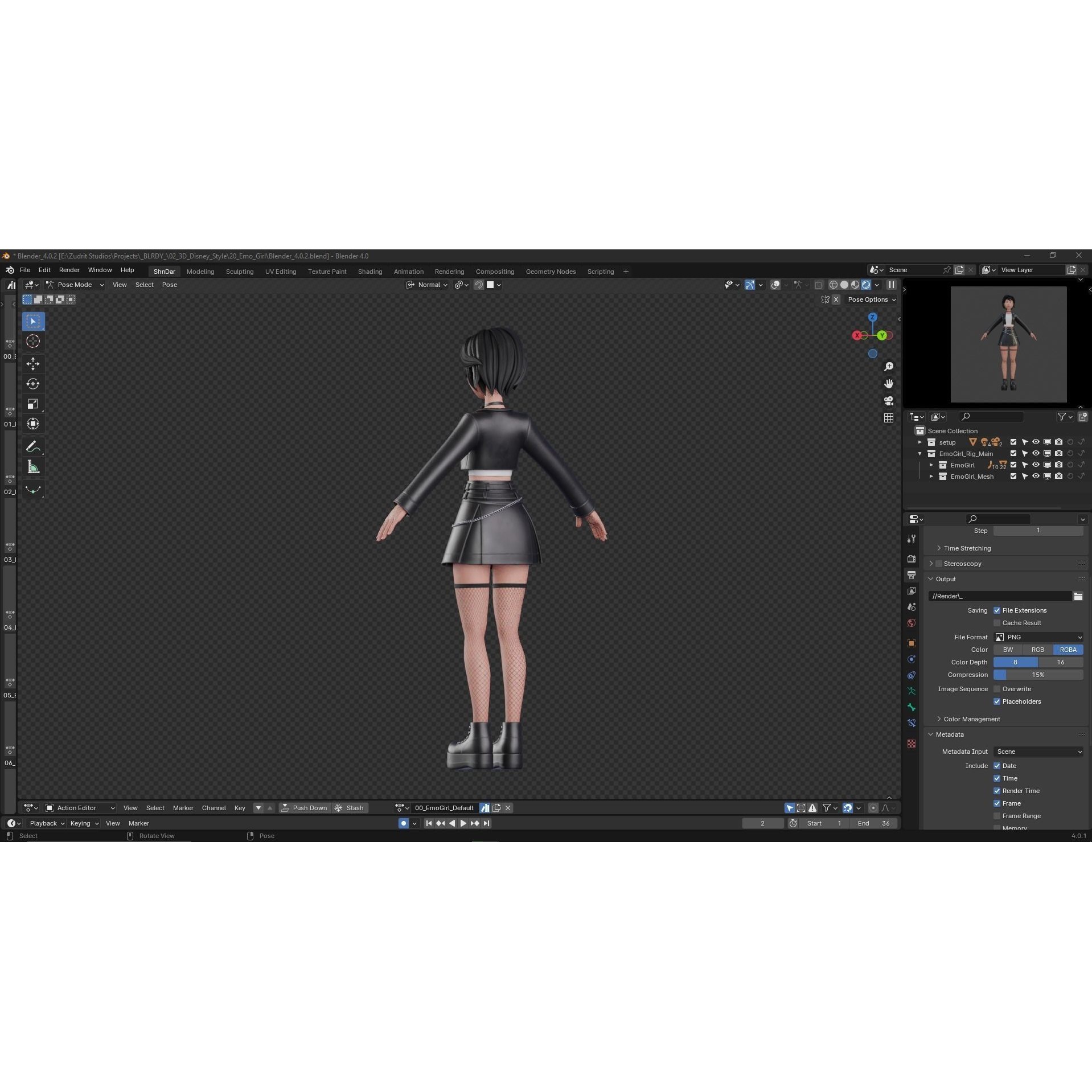Cartoon Emo Goth Kpop Girl - Low-Poly Game-Ready 3D Model - View 26