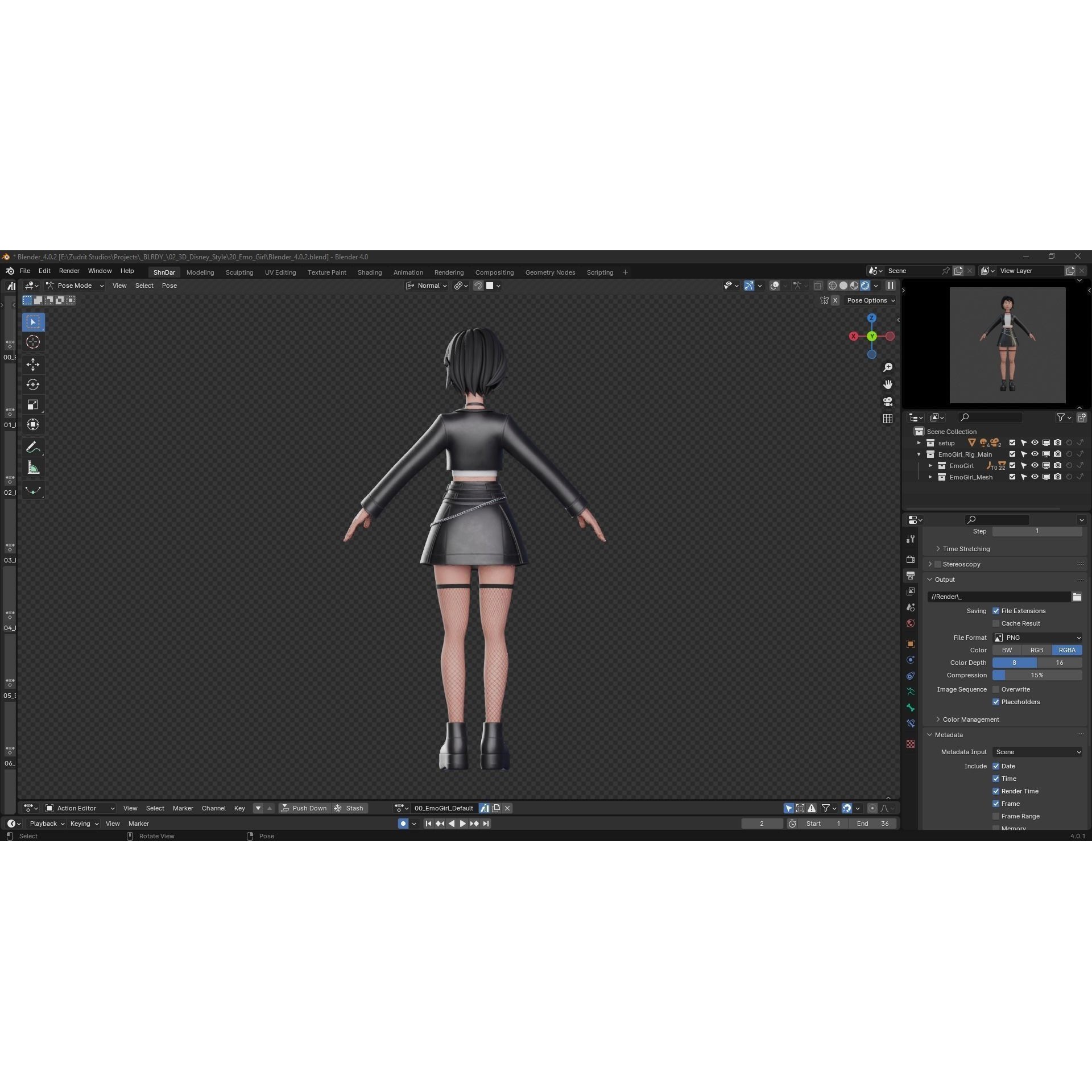 Cartoon Emo Goth Kpop Girl - Low-Poly Game-Ready 3D Model - View 27