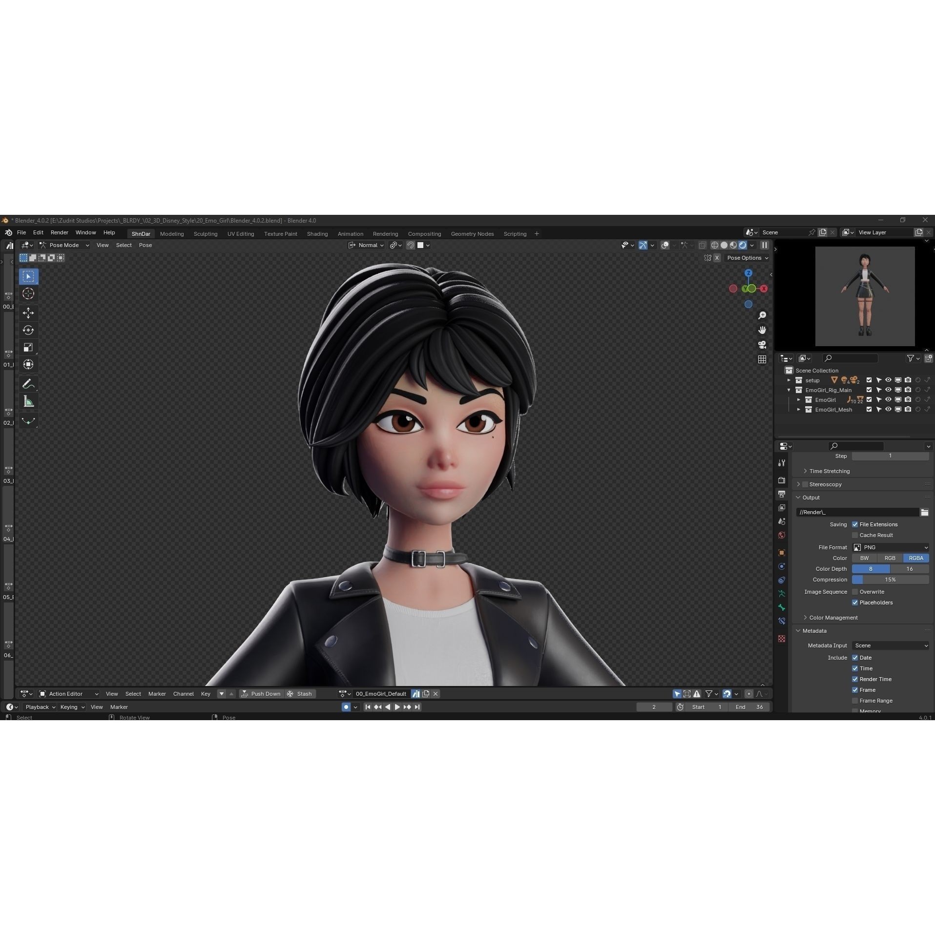 Cartoon Emo Goth Kpop Girl - Low-Poly Game-Ready 3D Model - View 28