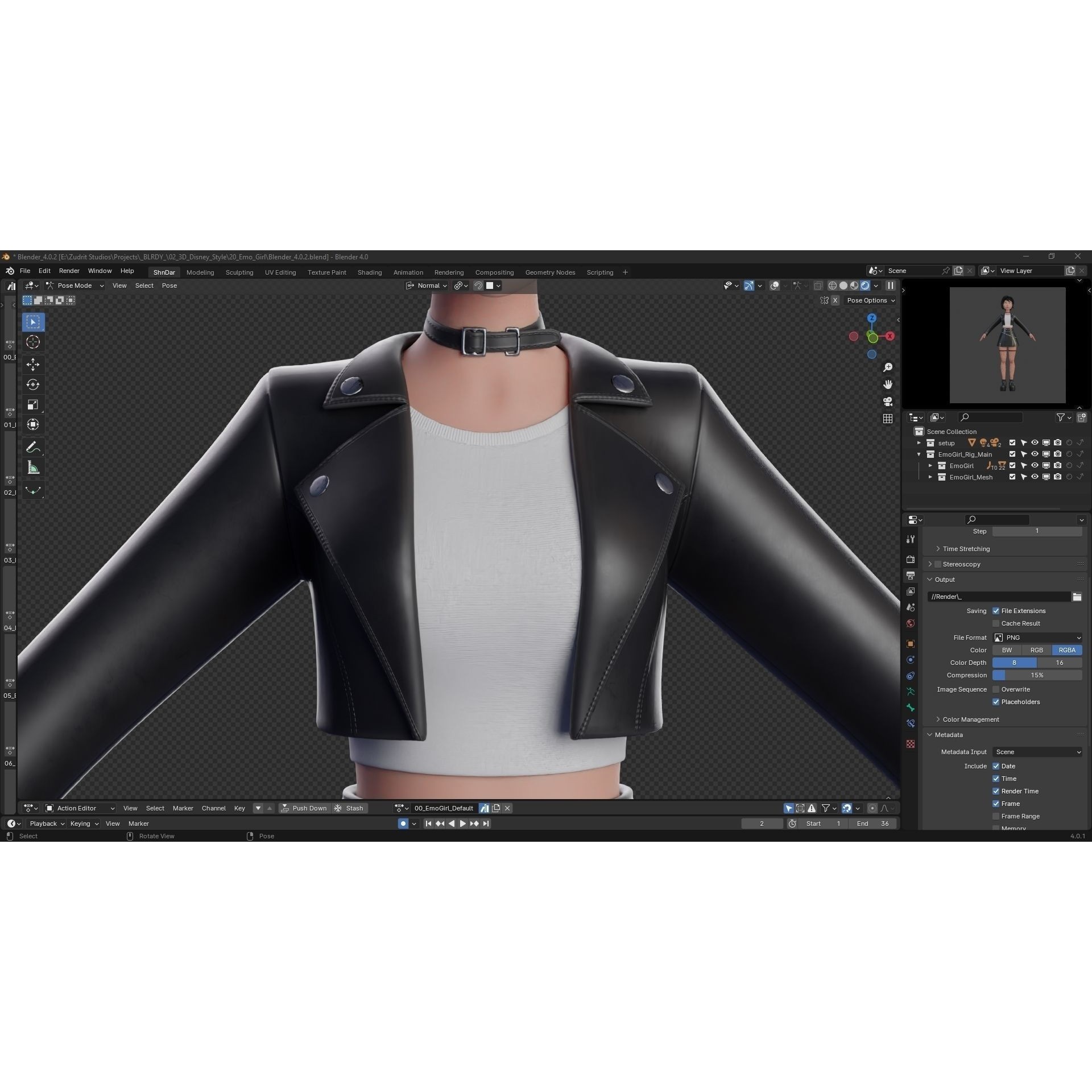 Cartoon Emo Goth Kpop Girl - Low-Poly Game-Ready 3D Model - View 29