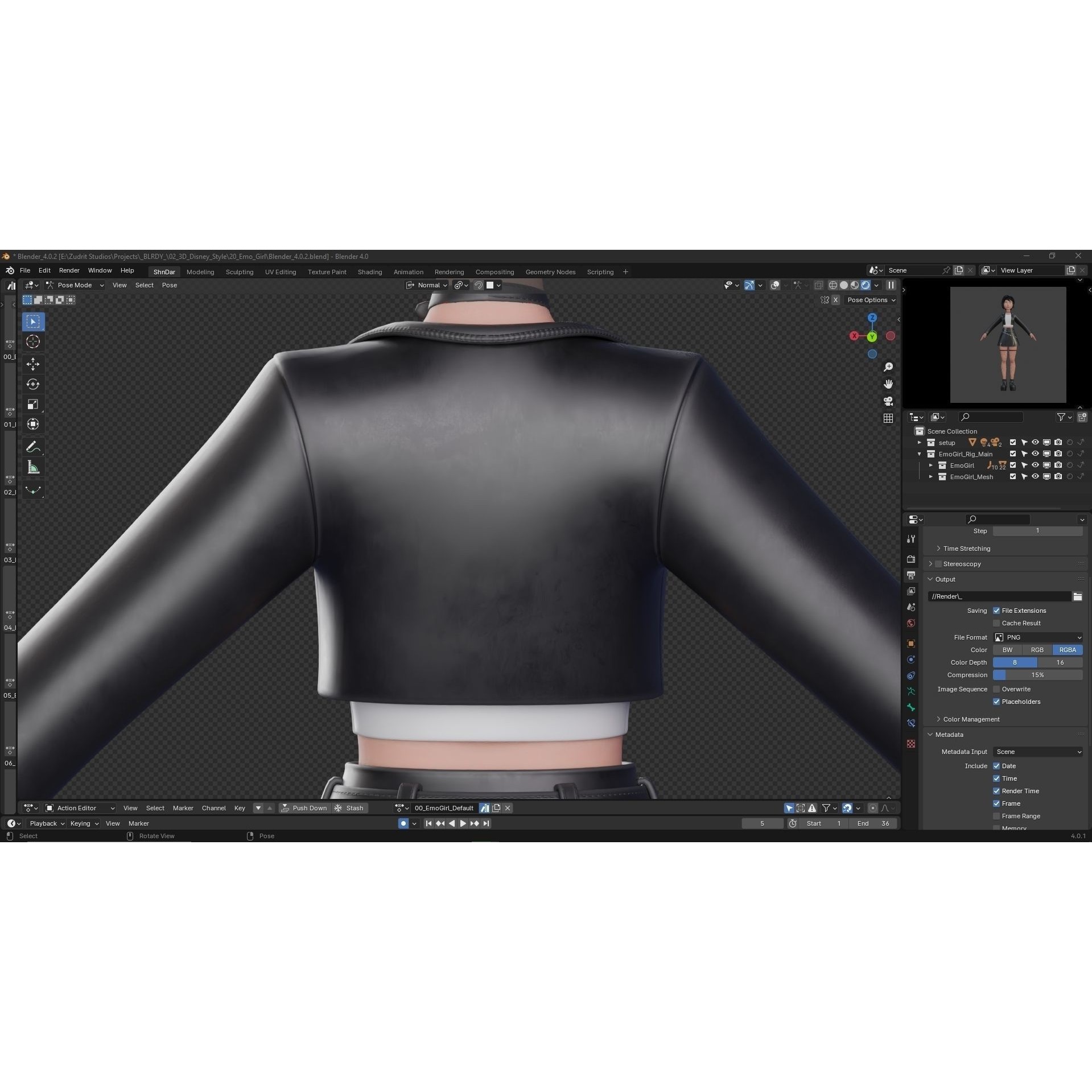 Cartoon Emo Goth Kpop Girl - Low-Poly Game-Ready 3D Model - View 30