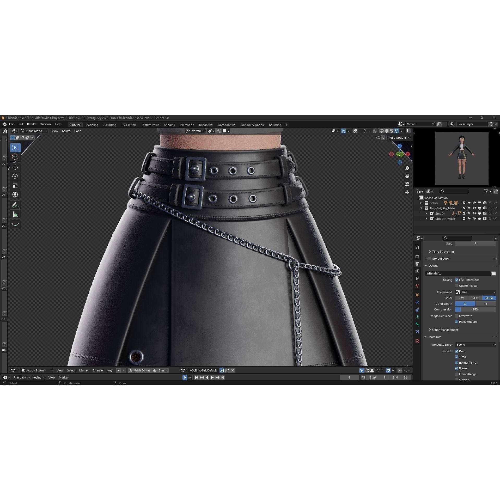 Cartoon Emo Goth Kpop Girl - Low-Poly Game-Ready 3D Model - View 31